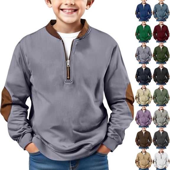 Blekii Boys Hoodless Sweatshirt Long Sleeve, Boys Solid Color Pullover Sweatshirt, Long Sleeve Hoodless Top for Kids Toddler, Casual Outerwear for Fall Winter Kids Pullover Top Fleece Lined Fall