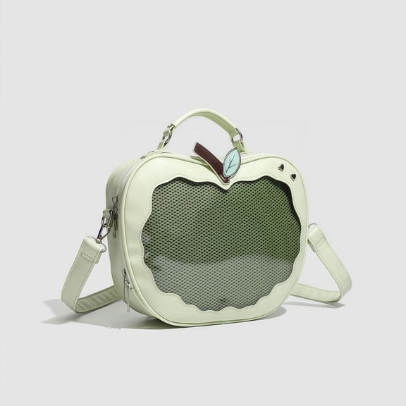 Cute Apple‑Shaped Ita Bag, Faux Leather Display Crossbody Purse, Top‑Handle Pin Display Bag for Anime Badge Collectors Daily Outing