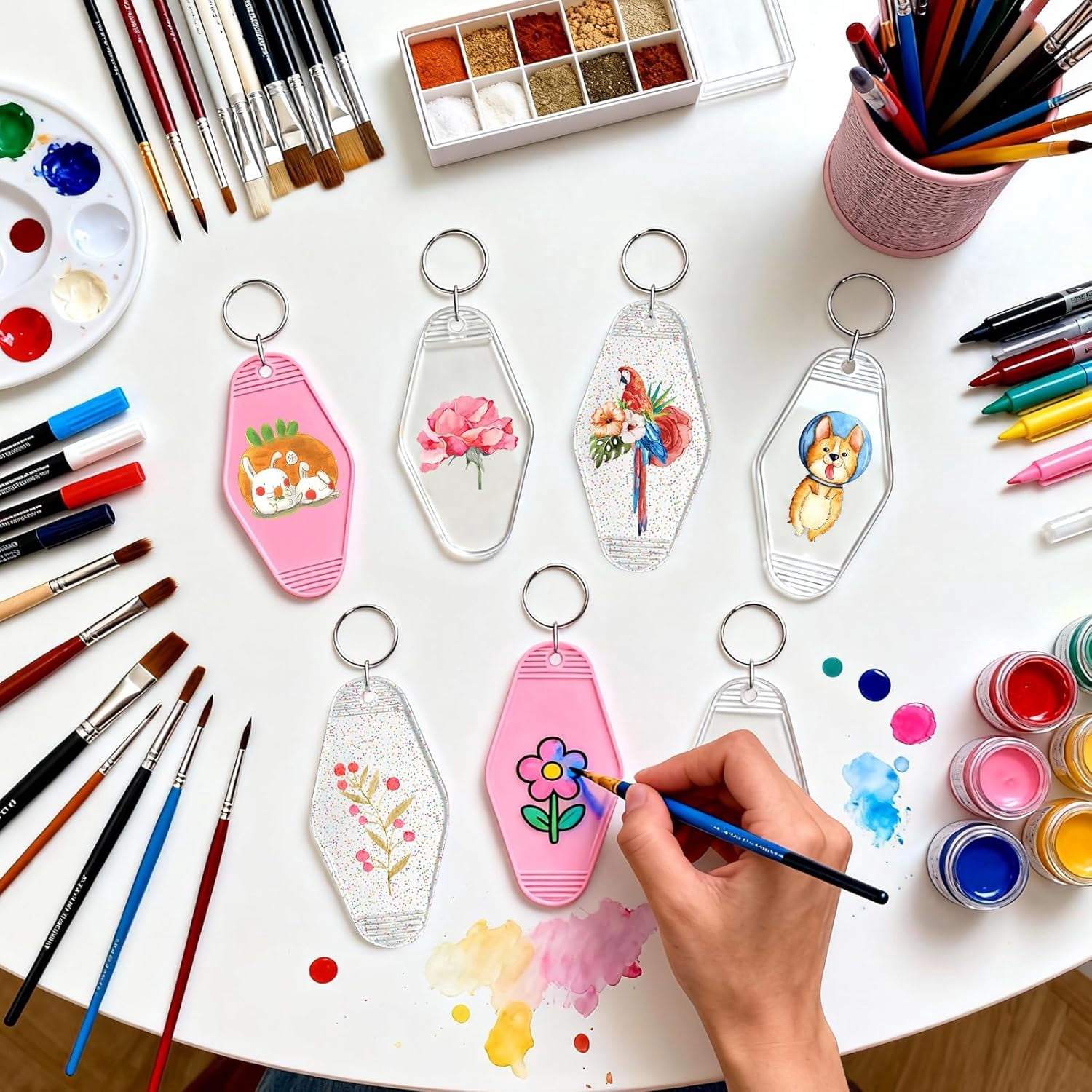20/30/40/80 PCS Hotel Keychain Blank with Key Rings, 60 Colors Motel Key Chains for DIY Keychains