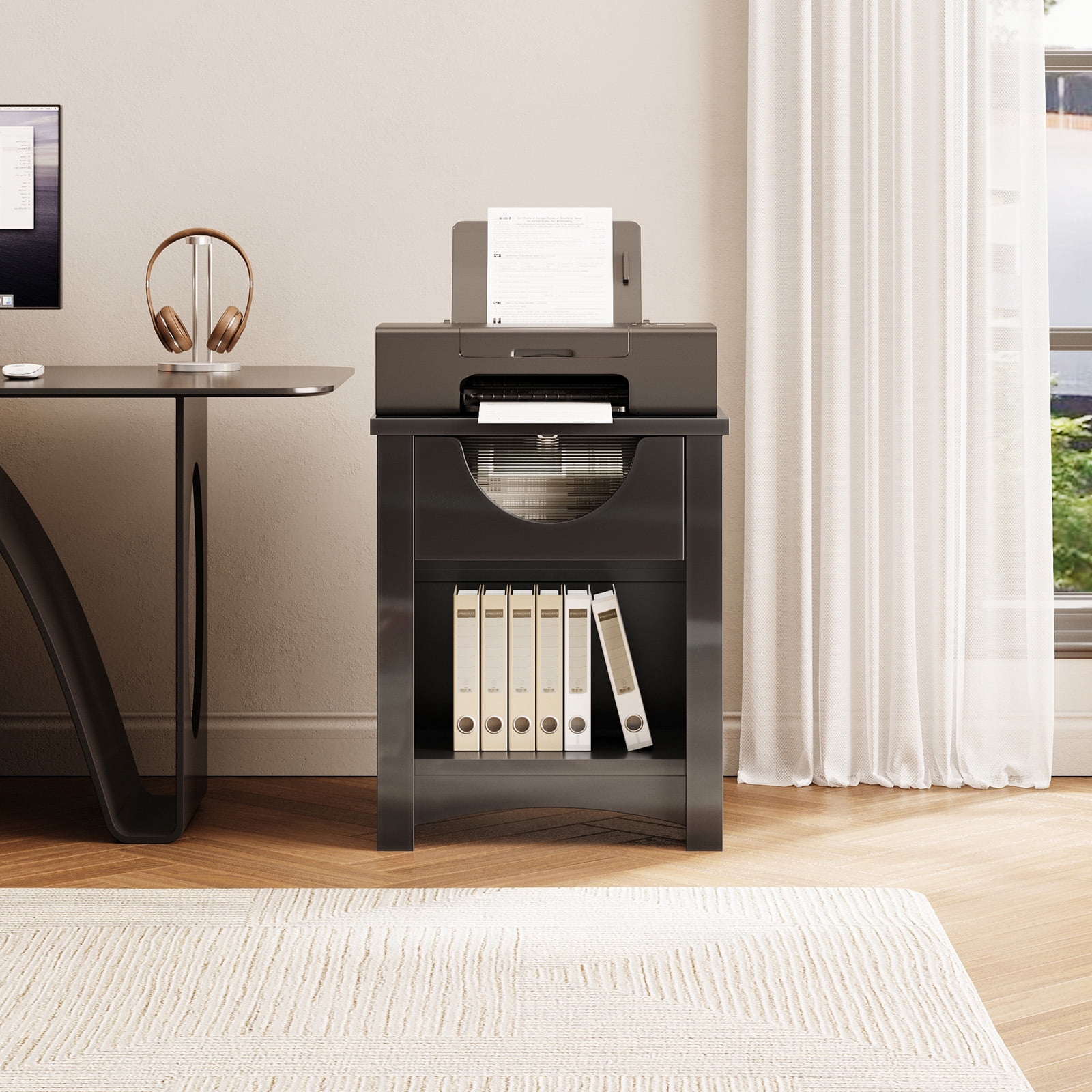 Bestier Black Nightstands Set of 2 with Charging Station, Modern LED End Table Bedside Table with Drawer for Bedroom, Living Room