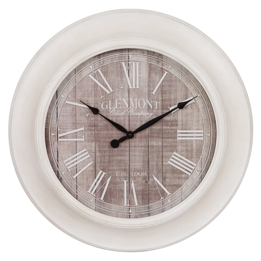 24" Whitewash and Gray Woodgrain Wall Clock