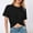Black, variant on Womens Solid Color Crop Tops Knot Front Twist Design Tee Summer Fashion Crewneck Short Sleeve T Shirts Casual Blouse Pullover Shirt