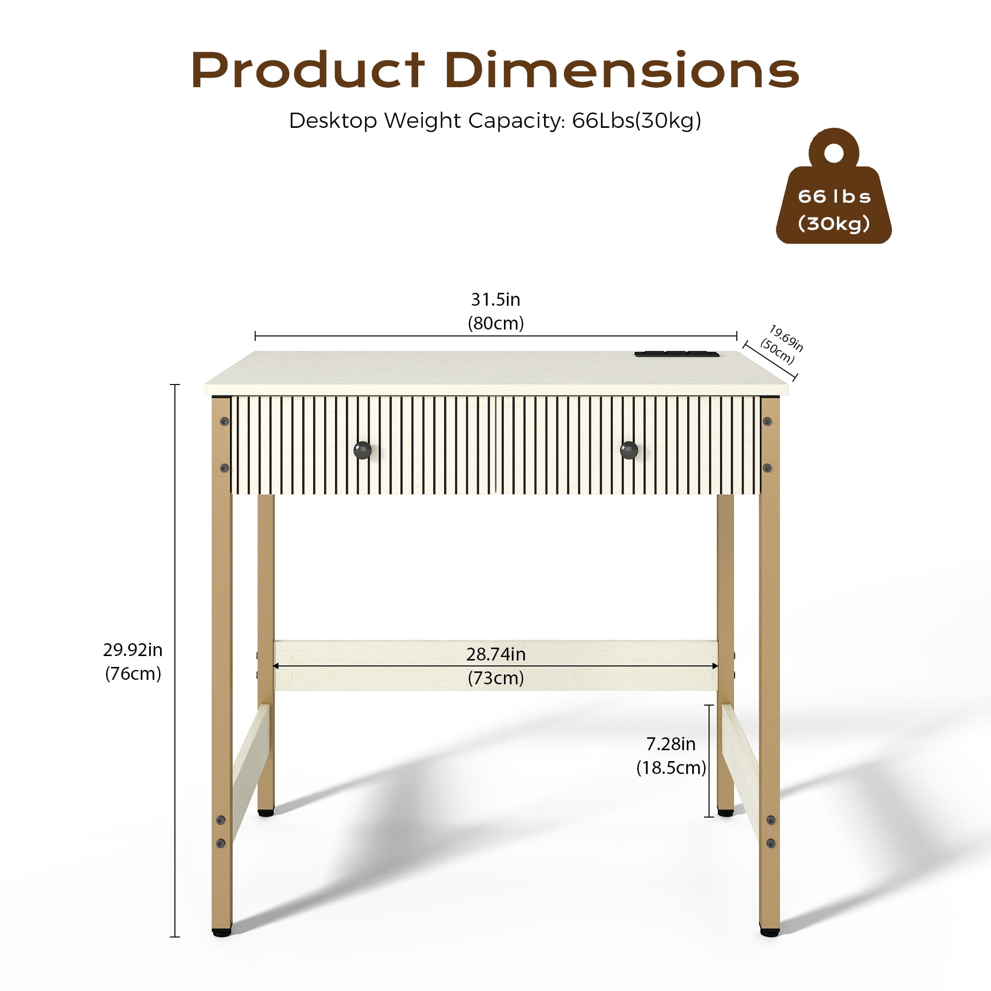 Manxile Fluted Computer Home Office PC Desk with USB Ports & Power Outlet,Writing Desk with Storage Drawers
