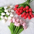 thumbnail image 3 of Pu Mini Tulip Artificial Flower Fake Flower Home Wedding Feel Artificial Flower Plastic Flower, Sunset Red, 3 of 5