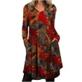 thumbnail image 1 of Vestido HUOGUO para mujer, cuello en O, manga larga, estampado floral, 1 of 5
