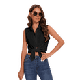 thumbnail image 3 of SPRING SEAON Women’s Sleeveless Blouse V Neck Button Down Chiffon Shirt for Women Casual Loose Fit Work Tops with Collar for Office or Daily Wear, 3 of 11