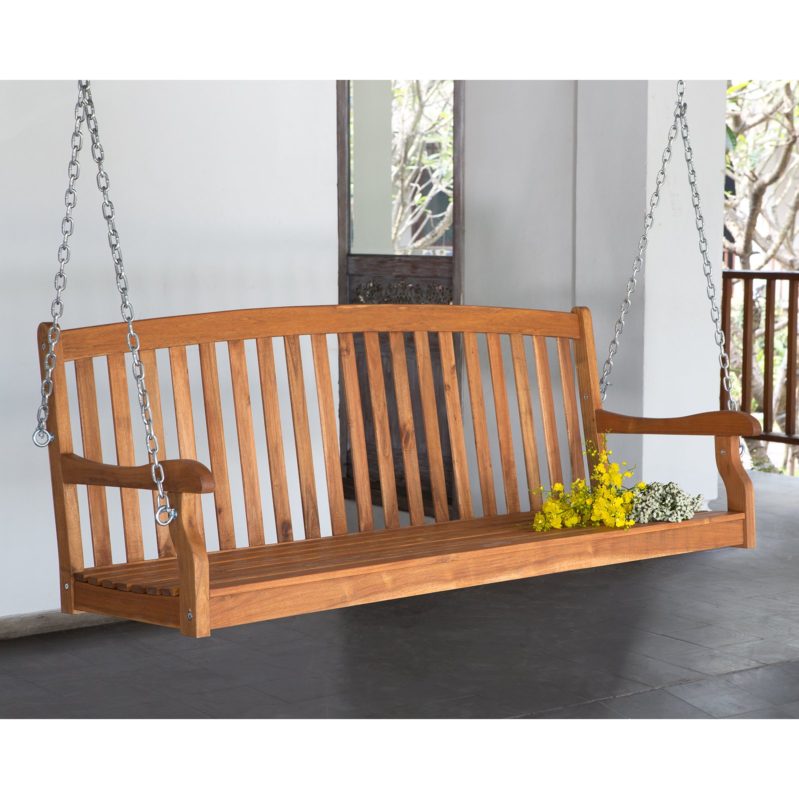 Coral Coast Amherst Curved Back Porch Swing Natural Stain