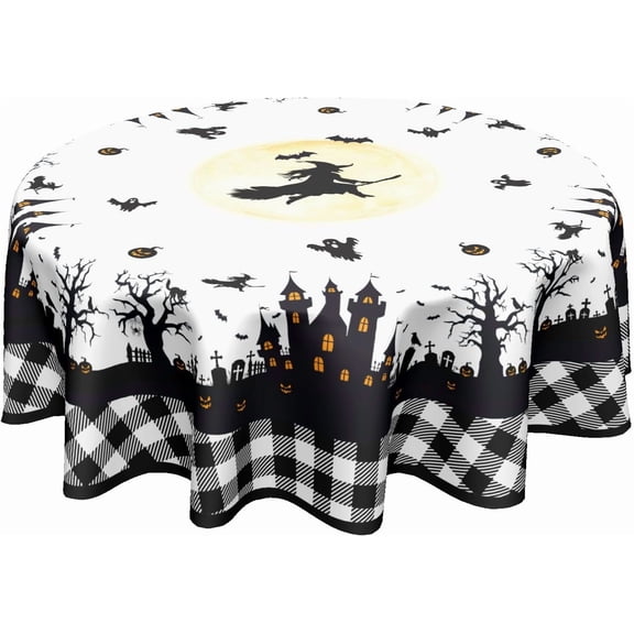 Halloween Castle Tablecloth 60 Inch Round for Kitchen Dinner Home