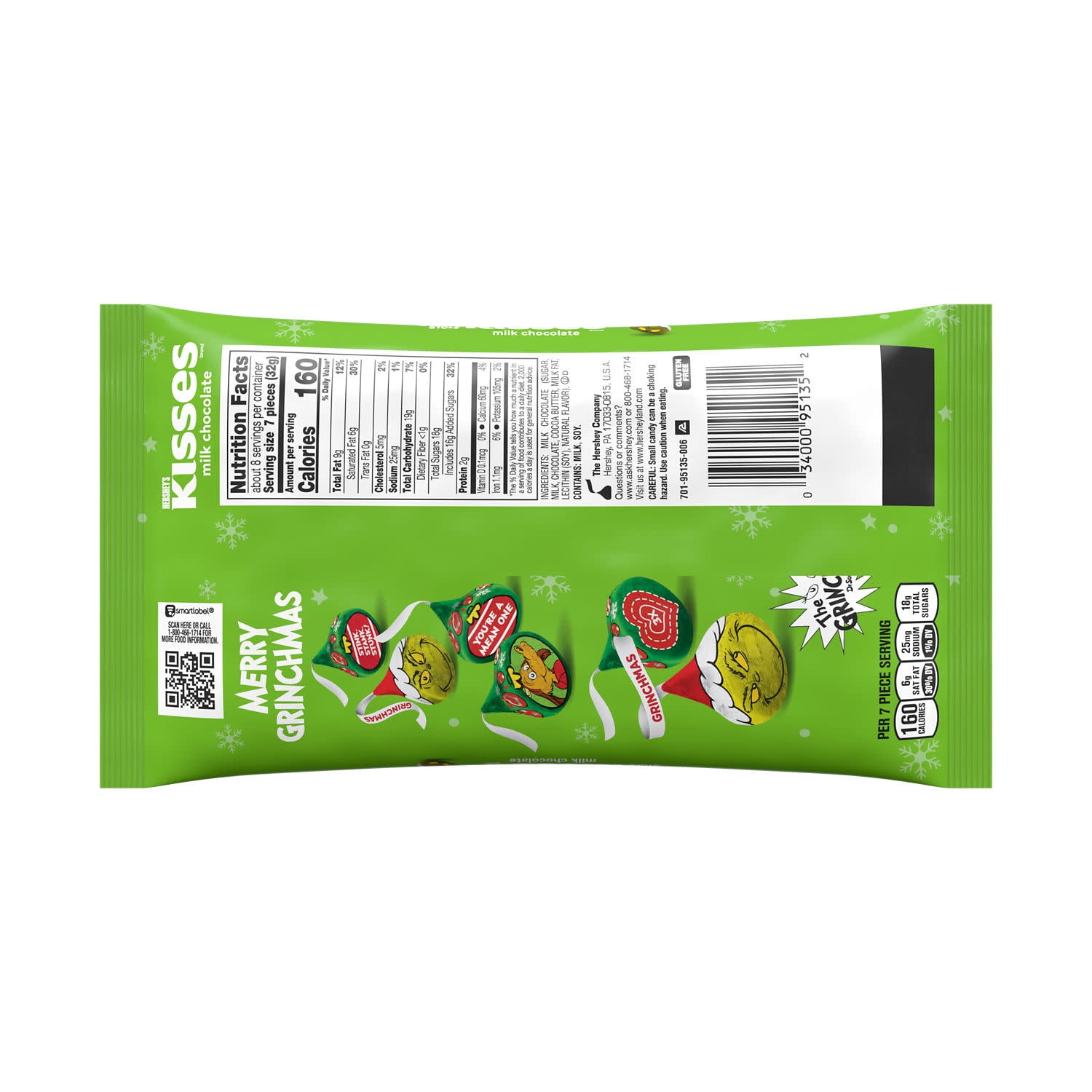 (2 pack) Hershey's Kisses Grinch Milk Chocolate Christmas Candy, Bag 9.5 oz