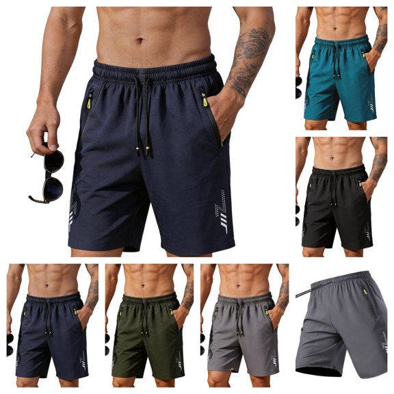 Domuza Mens Quick Dry Athletics Shorts Elastic Waist Drawstring Gym Workout Sports Shorts, Lightweight Running Shorts with Pockets Dark Blue L