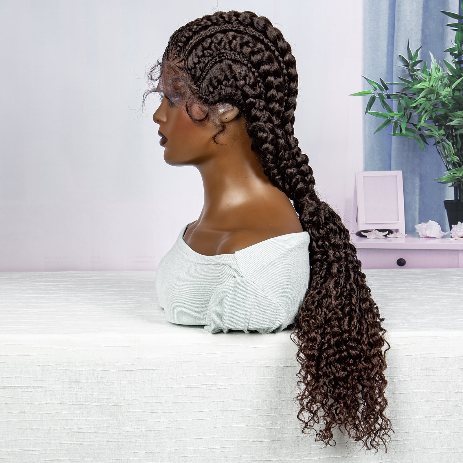 28 Inches Lace Frontal Synthetic Braided Wigs Lace Front Braided Ponytail Wig Natural Knotless with Baby Hair for Black Women Daily Use (1B/33 Color)