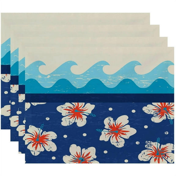 Simply Daisy 18" x 14" Surf Sand & Sea Floral Print Placemats, Set of 4