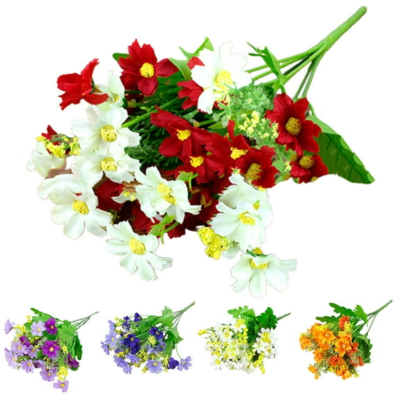 Dengjunhu 1 Bouquet Artificial Fake Chrysanthemum Flowers for Outdoor Decoration,UV Resistant Faux Plastic Greenery Shrubs Plants Fake Flowers Kitchen Home Wedding Office Garden Decor
