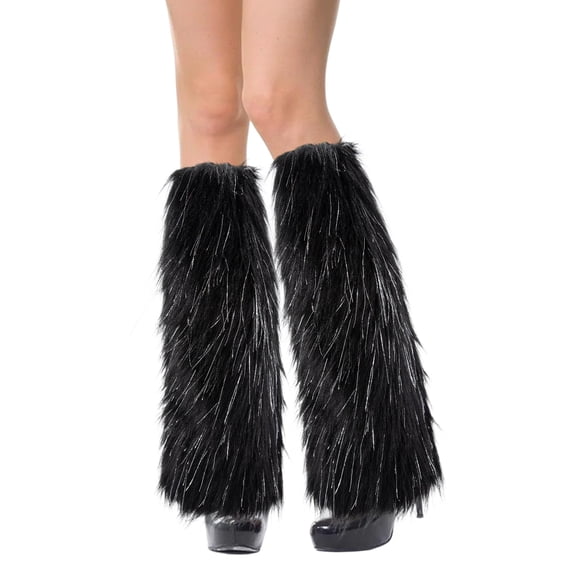 RUIFUU Black Furry Leg Warmers for Women, Shiny Furry Leg Warmers, Plush Soft, Boots Sleeves