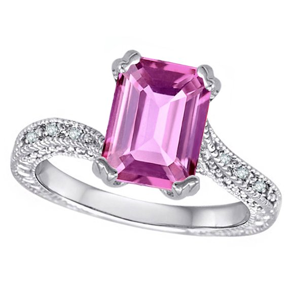Star K� Antique Vintage Style Emerald Cut 8x6 Created Pink Sapphire Solitaire Engagement Promise Ring