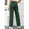 thumbnail image 2 of Casual Women's Green Shift Jeans with Criss Cross Waist – Natural Rise Raw Hem Denim Trousers, 10, 2 of 12