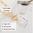 thumbnail image 4 of CANEVINKA Statement Baroque Pearl Pendant Necklace for Women Trendy Dainty Gold Plated Chain Necklace Simple Gold Toggle Necklace, 4 of 7