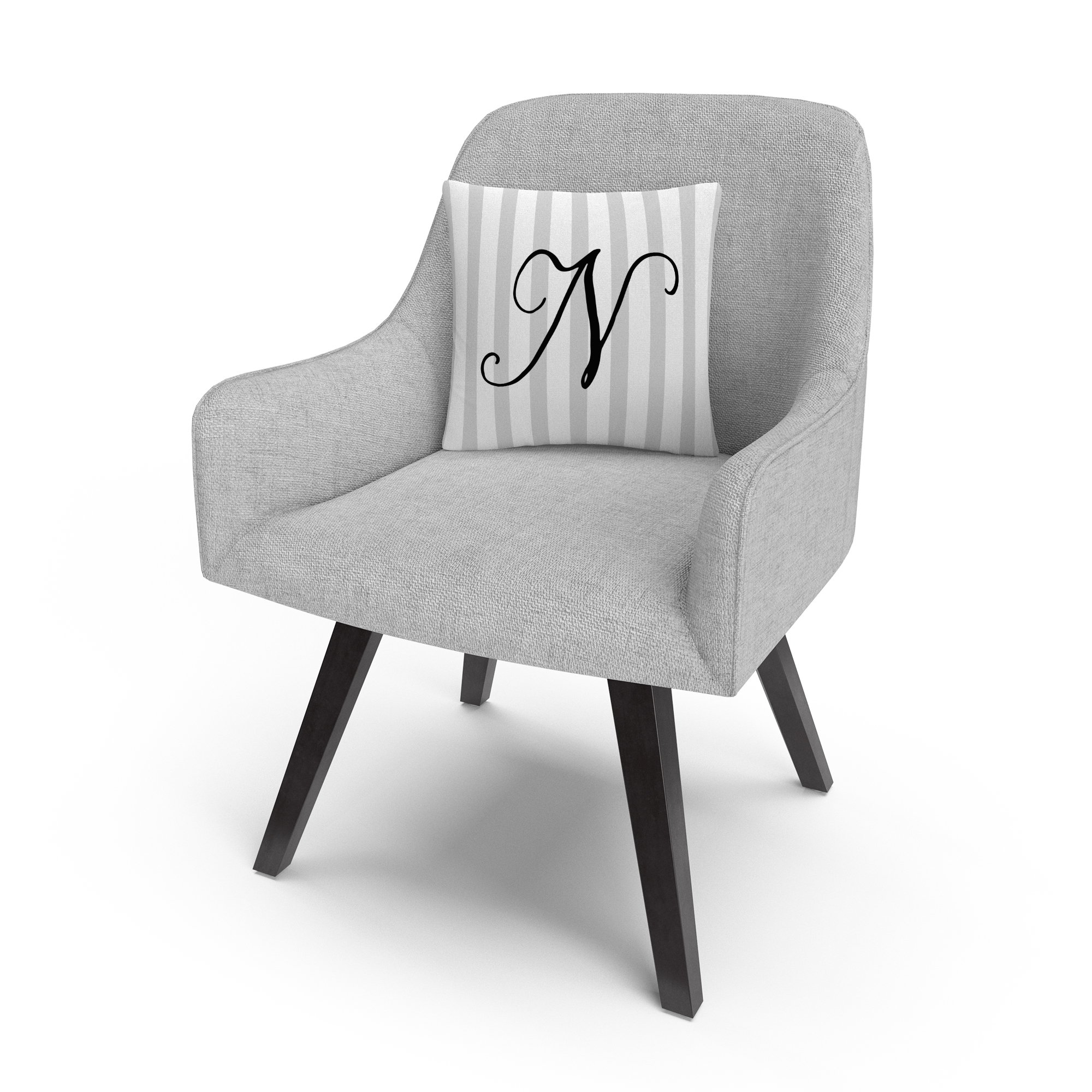 Gray Striped Ornate Letter Script N By Abc 16 X 16 Decorative Throw Pillow