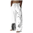 thumbnail image 1 of Pantalones de lino y algodón con estampado de pájaros para hombre Pantalones de yoga informales Fridja  alkflakhf32815, 1 of 7