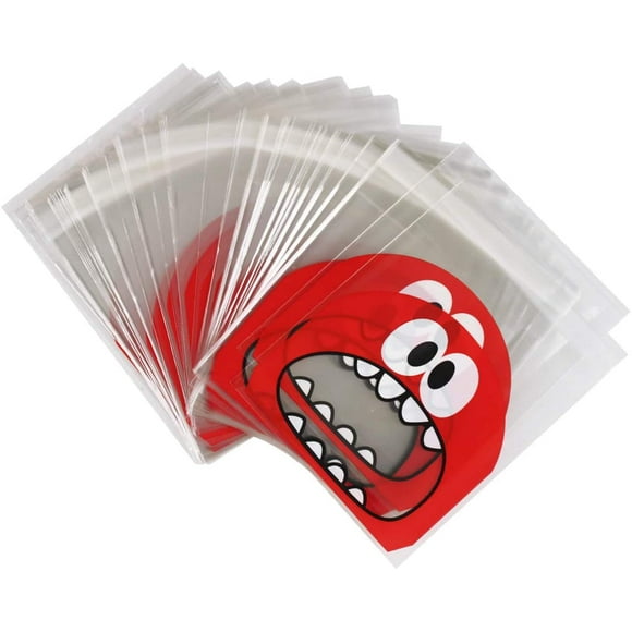 Cute Cookie Bag 200pcs Cartoon Cute Candy Cookie Bag 4x4 inch Self Adhesive Treat Bags Cellophane Goody Bags for Kid Party Favor Candy Bags（200 Red）