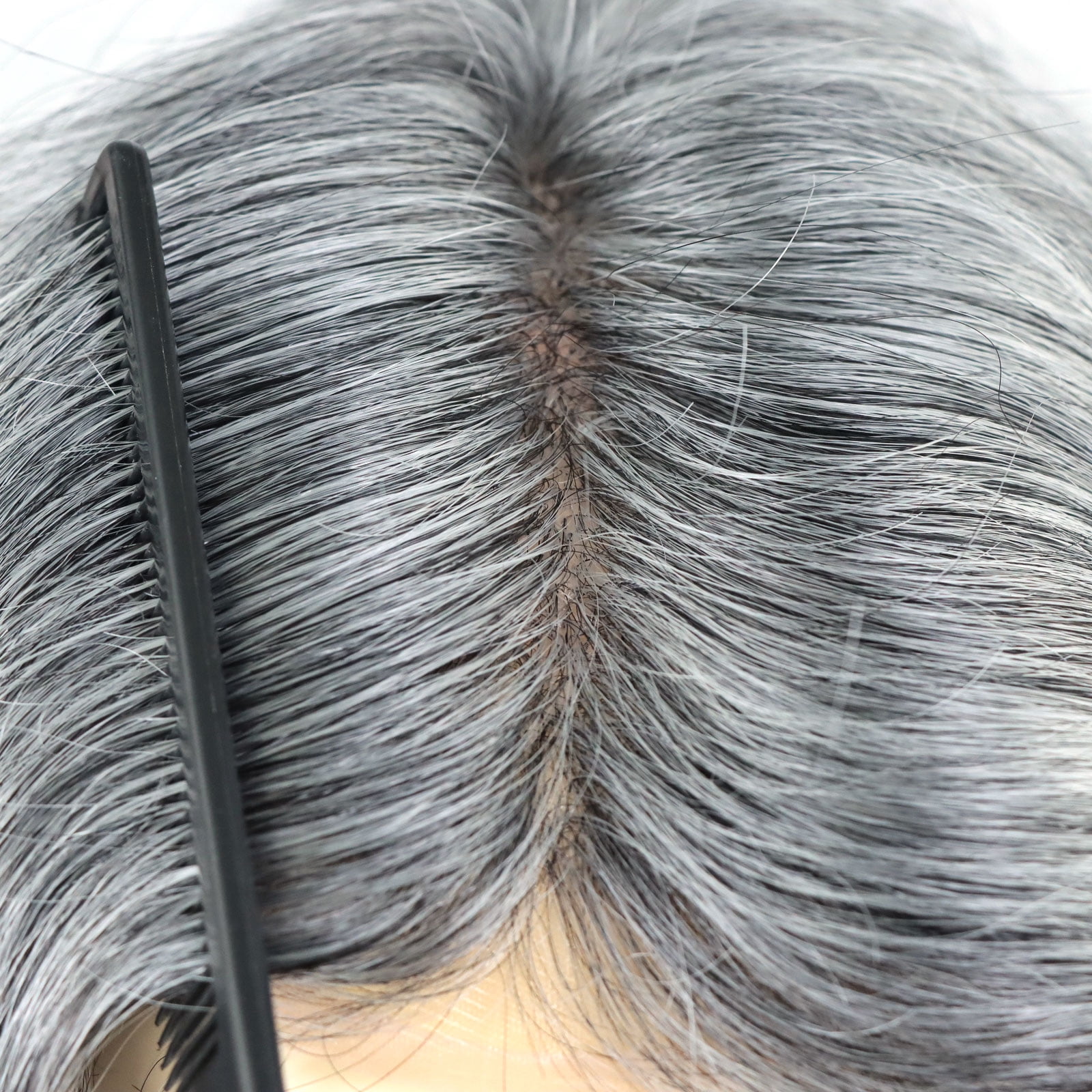 Hair System Mens Toupee Human Hair Replacement Wigs for Men Natural Hairline Fine Mono with PU Hairpiece 1B Off Black with 60% Synthetic Grey Hair 8x10 Inch