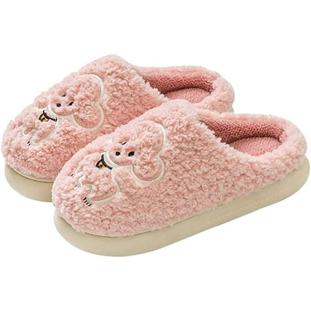 

CoCopeaunt Women Men Fluffy Faux Fur Warm Soft House Slippers Furry Cute Dog Plush Indoor Shoes