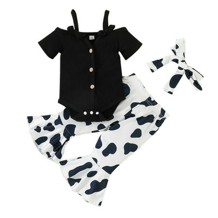 

3Pcs Infant Baby Girl Clothes Set Tops and Bell bottoms Pants With Headband Newborn Summer Outfits 0-24 Months