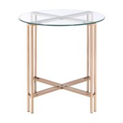 ACME Veises Round Glass Top End Table in Gold and Champagne