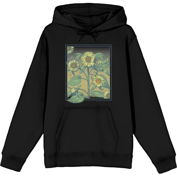 Natural World Sunflower Frame Adult Black Long Sleeve Hoodie-Large