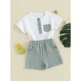 thumbnail image 3 of Toddler Boy Shorts Set Short Sleeve Round Neck Pocket Button T-Shirt with Shorts 2Pcs Summer Outfit, 3 of 9