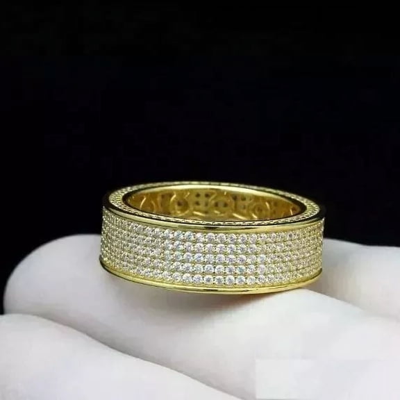 2.00Ct Round Cut Moissanite Wedding Men's Band Ring 14K Yellow Gold Plated