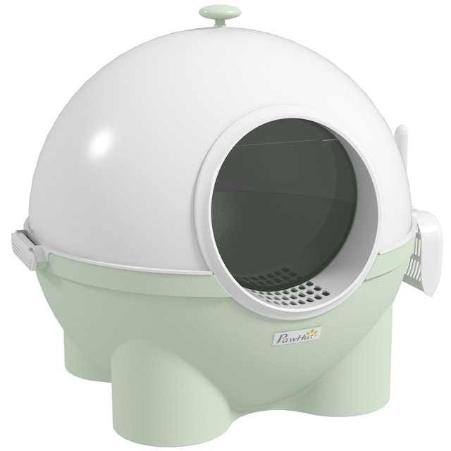 CoSoTower Enclosed Cat Litter Box, Large Kitty Litter Box with Lid, Scoop, Leaking Sand Pedal, Top Handle, Light Green