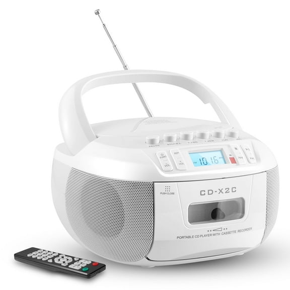 CD Player Boombox Cassette Player Combo with Bluetooth,AM/FM Radio,Stereo Sound with Remote Control,Tape Recording,Headphone Jack.