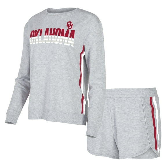 Women's Concepts Sport Gray Oklahoma Sooners Cedar Tri-Blend Long Sleeve Top & Shorts Sleep Set