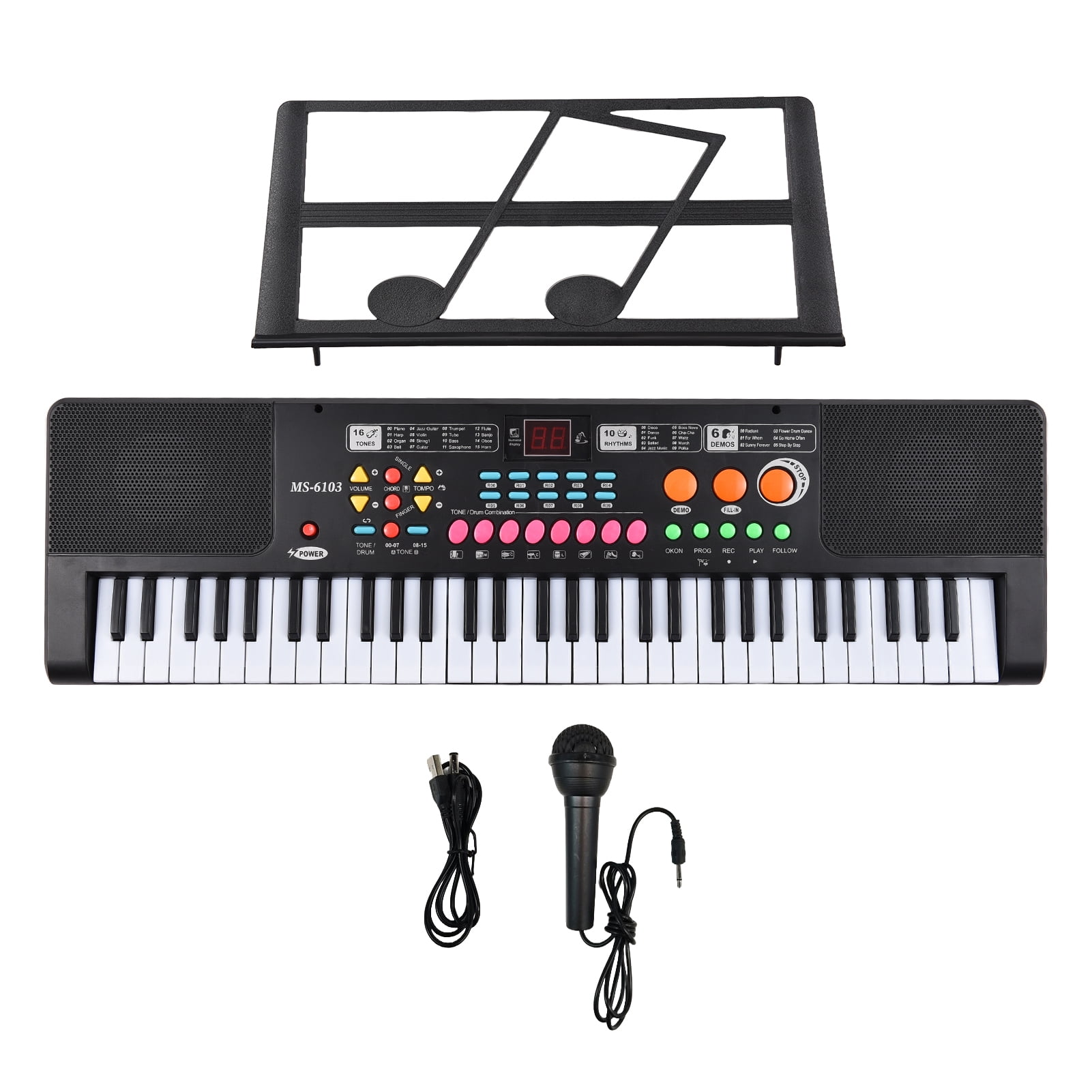 electric piano Piano 61 Key Electronic Keyboard Piano Dual Speaker 16 Tones 10 Rhythms 6 Demo Musical Instrument with Microphone and Music Score Stand Portable Music Piano Keyboard for Beginners