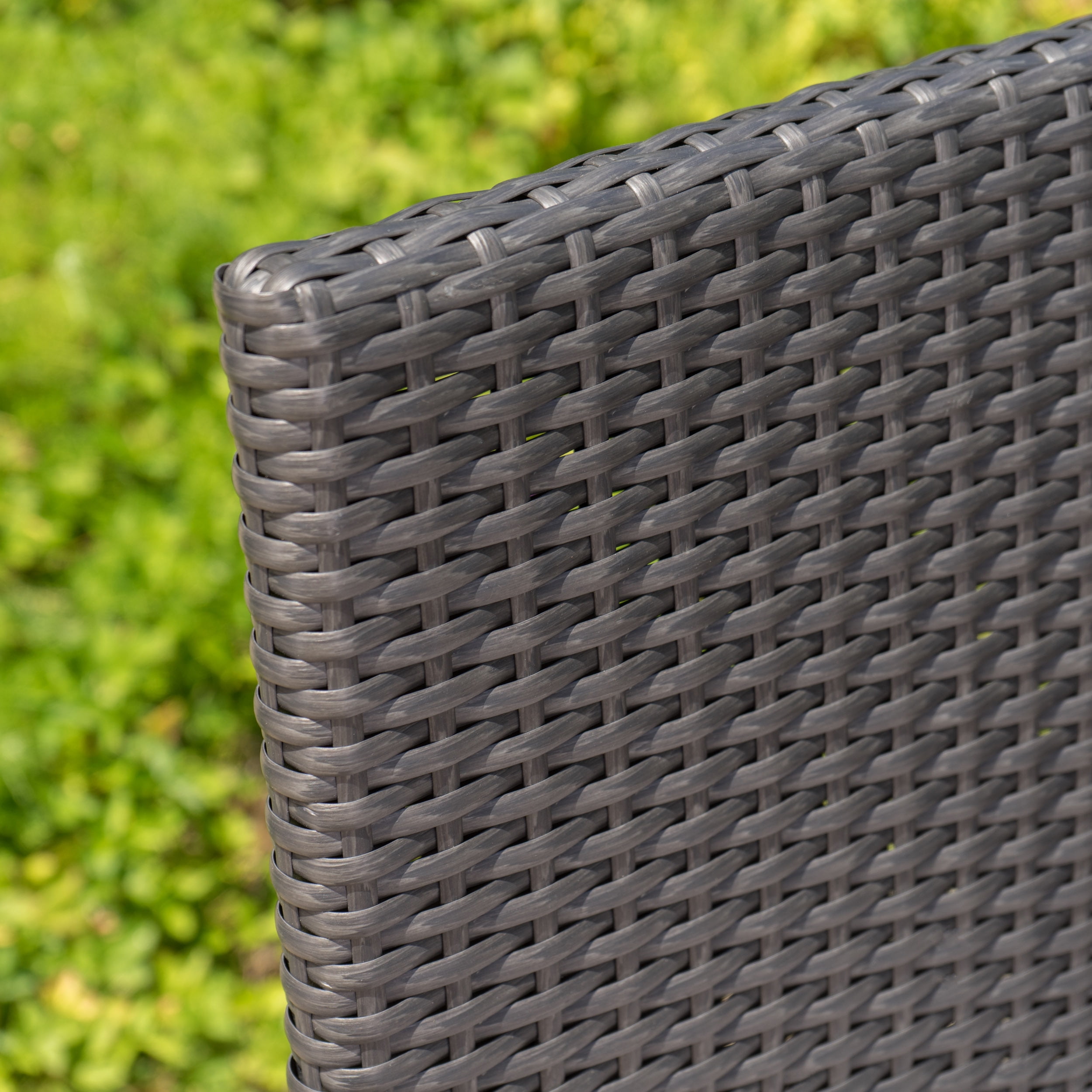 Porto Outdoor 5 Piece Square Wicker Dining Set with Cushions, Grey, Silver