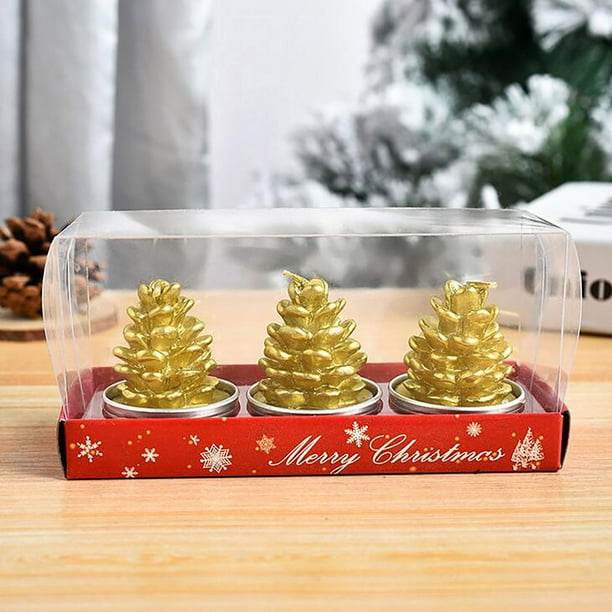 Xihbxyly Juego de Velas Navideñas, Decoración Navideña Pintada a Mano, Diseño de Cera Roja Vibrante, Ambiente Cálido para La Cena o El Hogar, Decoración Festiva de La Habitación, Tres Velas En Una Ca
