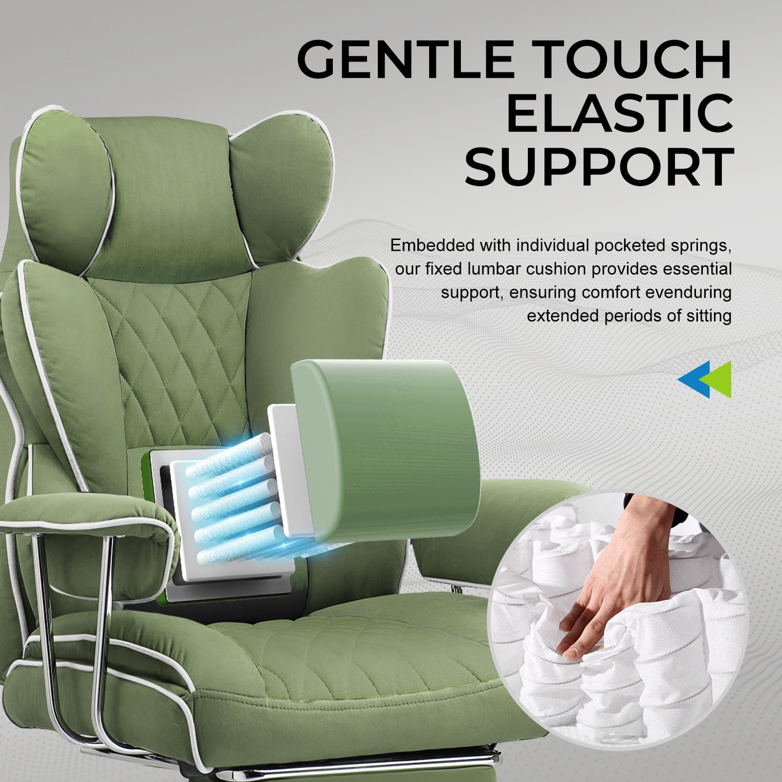 GTRACING Ergonomic Executive Cozy Fabric Gaming Office Chair with Footrest, Green