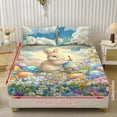 thumbnail image 2 of Xoenoiee Rabbit Bunny Egg Flower Pattern 3 Pieces Fitted Sheet Set, Soft Breathable, Deep Pocket Fitted Sheet + 2 Pilowcases for Room Hotel Easter Decor, Twin XL Size, 2 of 7