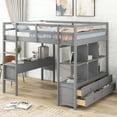 thumbnail image 3 of Full Wood Loft Bed with Ladder and Guard Rail, Loft Bed with Storage Shelves and Drawers, Loft Full Bed for Teenagers, Multiple Functions Bed(Gray), 3 of 8