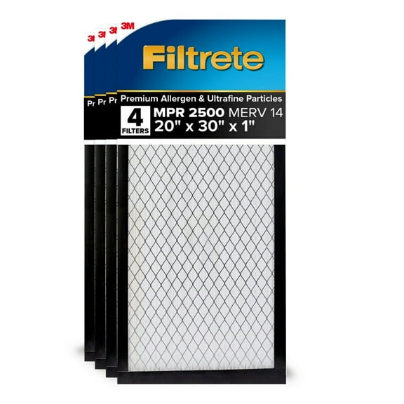 Filtrete 20x30x1 Air Filter, MPR 2500 MERV 14, Premium Allergen and Ultrafine Particles, 4 Filters
