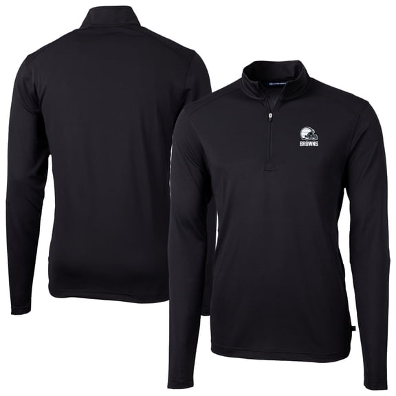 Men's Cutter & Buck Black Cleveland Browns Big & Tall Virtue Eco Pique Recycled Quarter-Zip Pullover Top