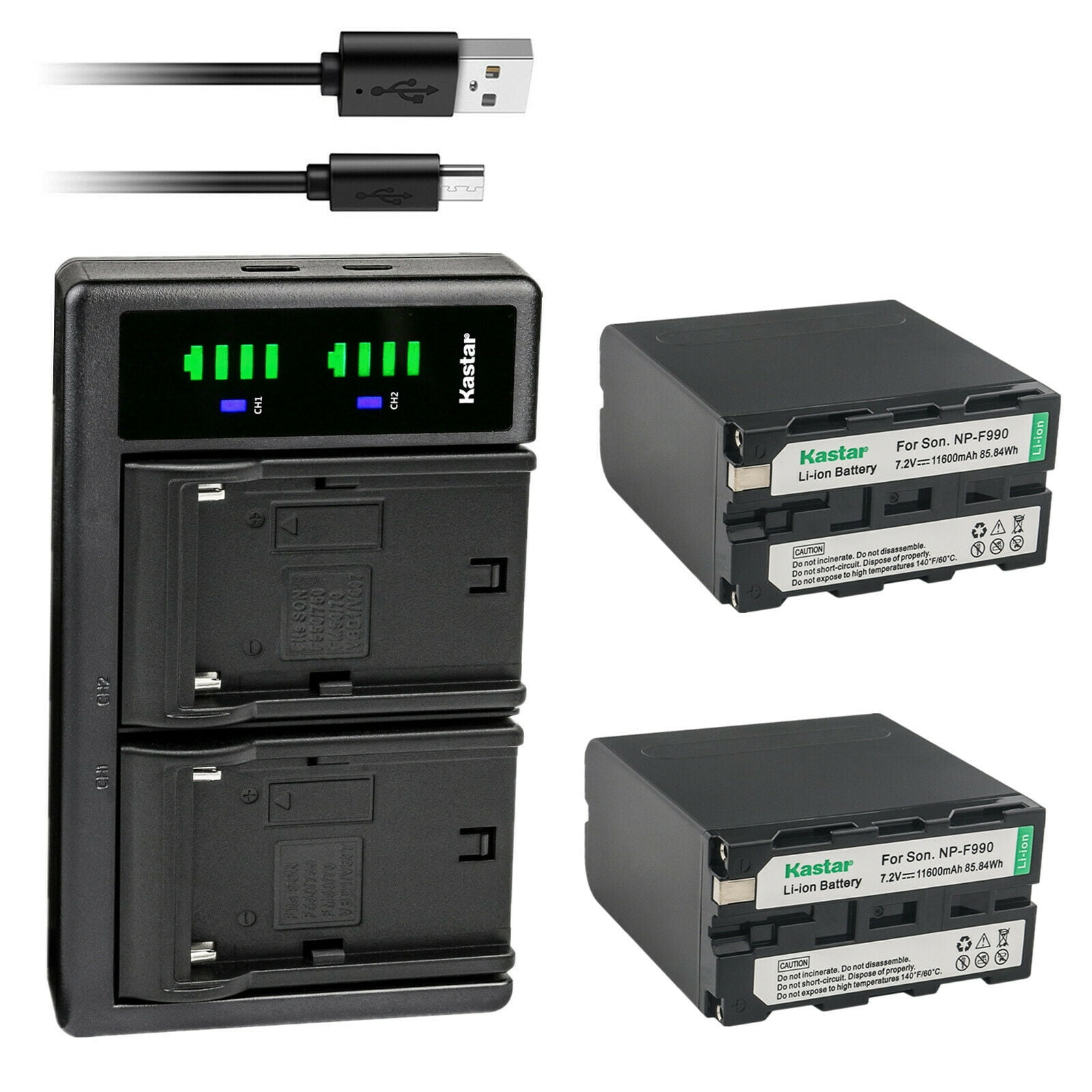 Kastar NP-F990 Battery 2-Pack and LTD2 USB Charger Compatible with Atomos Battery Atomos Shogun Flame Atomos Shogun Inferno Atomos Ninja Inferno Recording Monitor