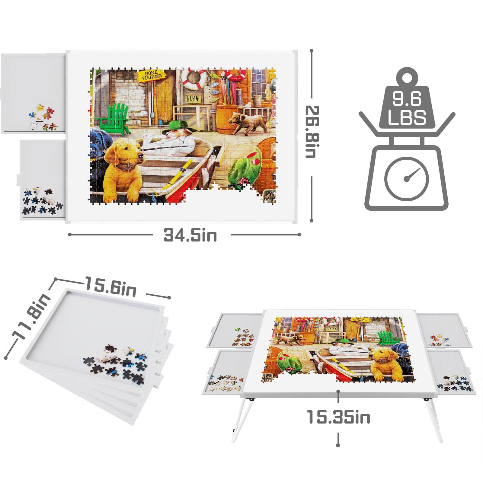 1500 PCS Jigsaw Puzzle Board with Drawers, Folding Puzzle Table with Legs, Puzzle Organizers and Storage, Puzzle Game Gift, White
