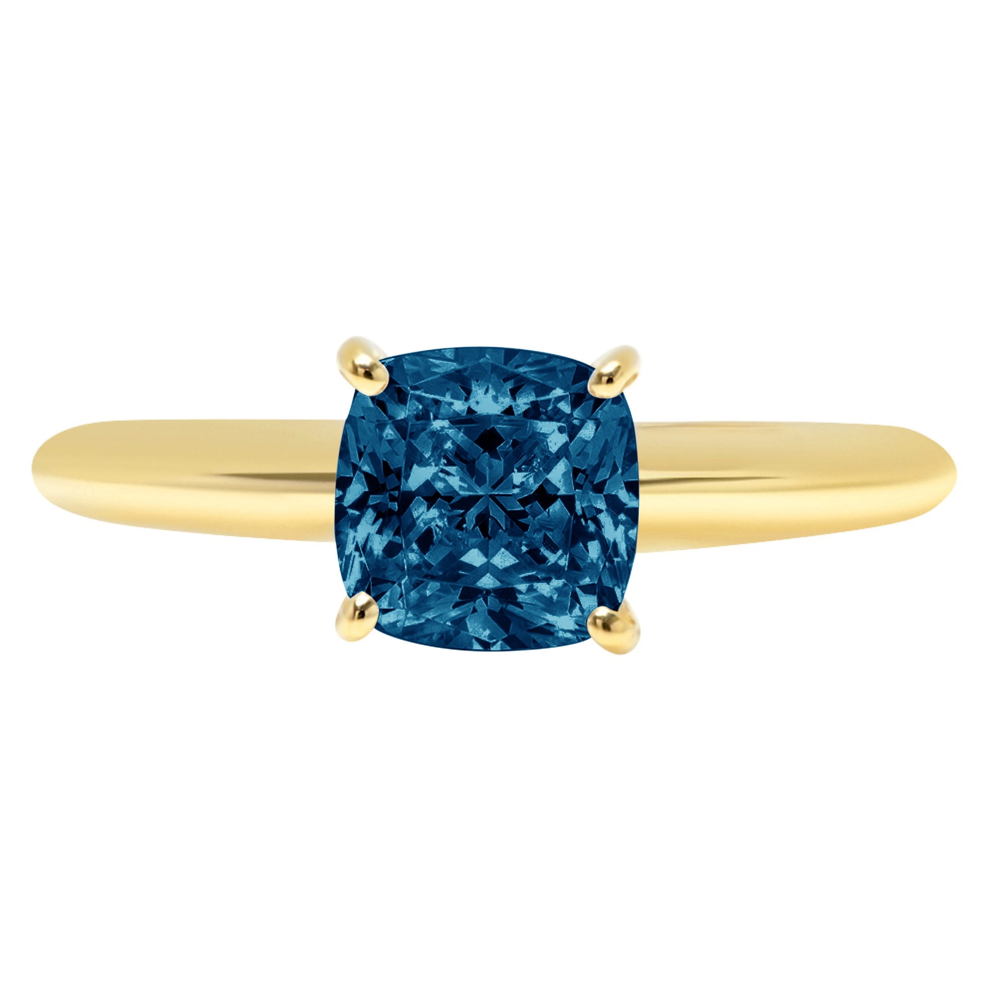 1.5 ct Brilliant Cushion Cut VVS1 Natural London Blue Topaz Yellow Solid 14k or 18k Gold Robotic Laser Engraved Handmade Solitaire Ring