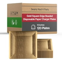 Smarty Had A Party 120 Gold Paper Charger Plates, Square 13" Disposable Plates for Party, Elegant for Wedding and Dinnerware