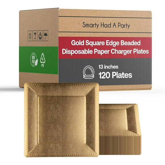 Smarty Had A Party 120 Gold Paper Charger Plates, Square 13" Disposable Plates for Party, Elegant for Wedding and Dinnerware