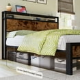 thumbnail image 4 of VanAcc Queen Size Metal Bed Frame with 2-Tier Storage Headboard and Charging Station, Rustic Brown, 4 of 9