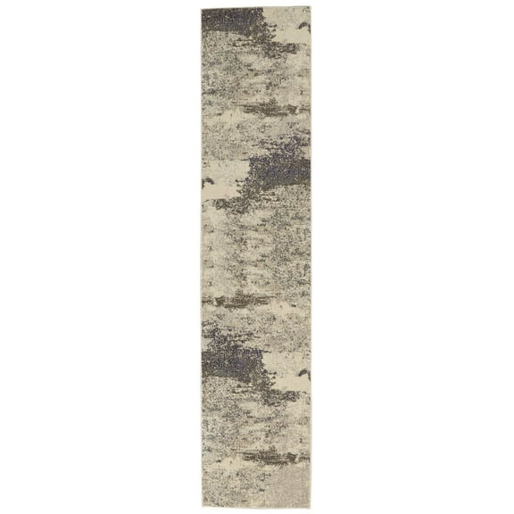 2' X 8' Ivory And Grey Abstract Power Loom Non Skid Runner Rug