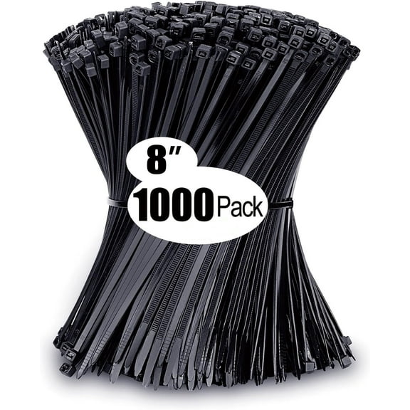 MRSXXNTY 1000 Pack Zip Ties 8 inch with 40 lb Tensile Strength, Black Cable ties